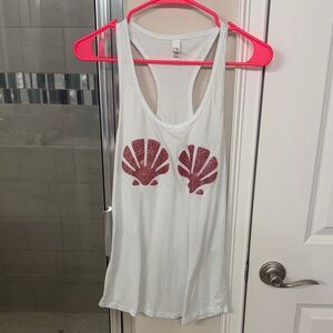 White Tank Top with Pink Shell Print